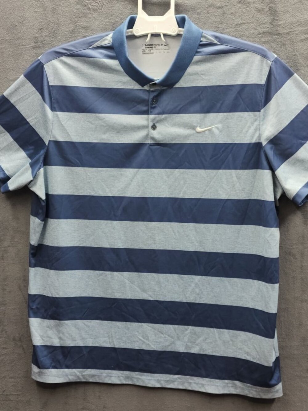 Nike Golf Dri Fit Polo XXL Blue Striped Athletic Casual Performance - Picture 2 of 11